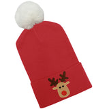 Reindeer Christmas Hat - Red or Red Striped Hat with Fuzzy Pom Newborn Gender Neutral Hat