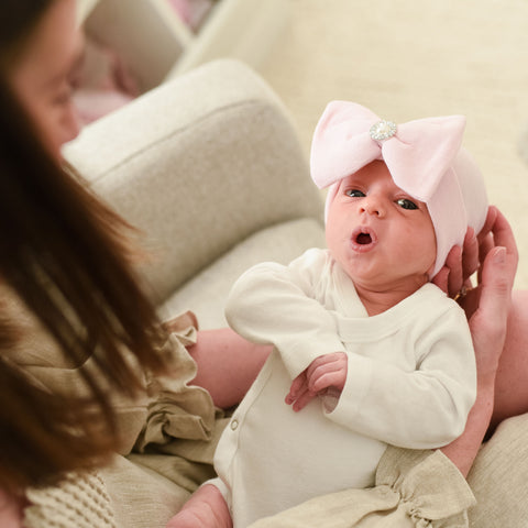 Pink Classic Pearl and Rhinestone Nursery Big Bow Newborn Girl Hospital Hat - Pink Newborn Hat Infant Hat