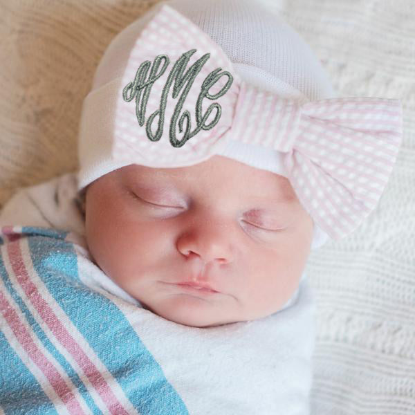 Pink and White Striped Newborn Baby Girl Hospital Nursery Beanie