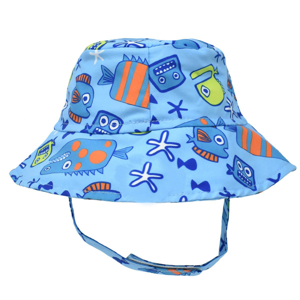 Monster Fish Blue Boys Bucket Sun Hat - Baby and Toddler Boy Sun