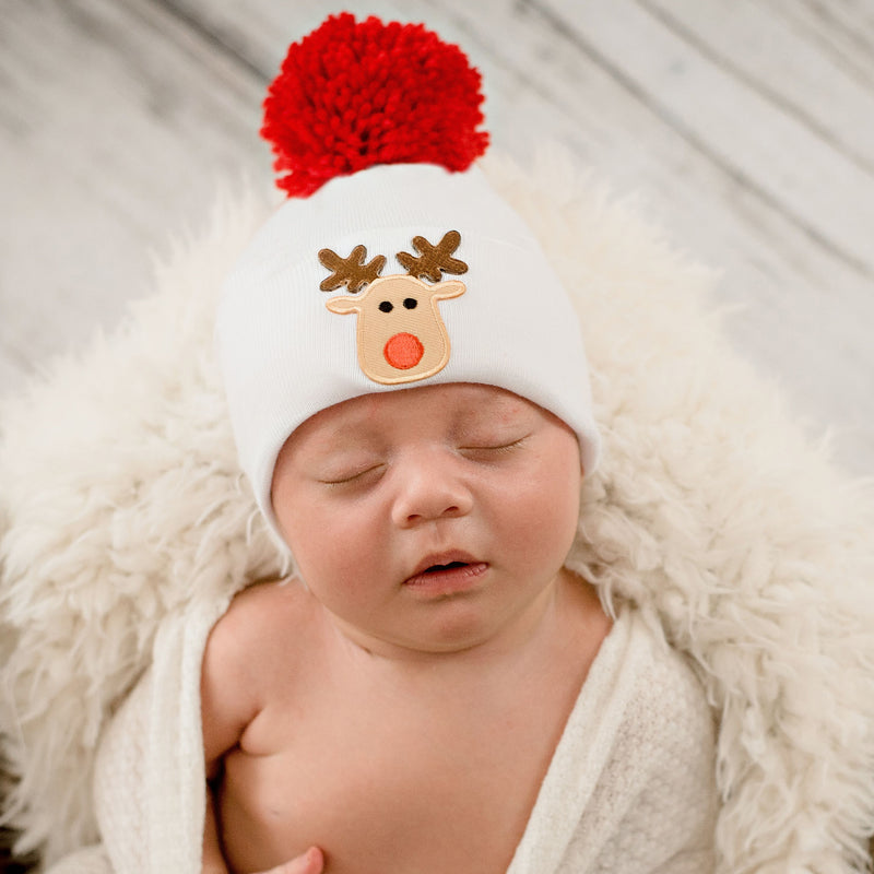 White Christmas Newborn Baby Hospital Beanie Hat, Red and Green Check  Monogram Patch Infant Hat Newborn Hat