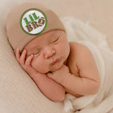 Little Bro Football Patch Newborn Baby Boy Hospital Beanie Hat Infant Hat Newborn Hat, Tan Color